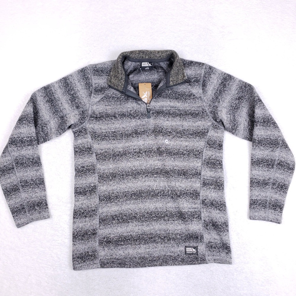 Eddie‎ Bauer Fleece Sweater Mens Medium M Half Zip Radiator Pattern Gray Black